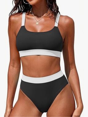 Women’s Black & White High-Waist Bikini Set